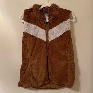 Patagonia Sherpa Fleece Vest Womens L Brown Cream Full Zip Pile Jacket